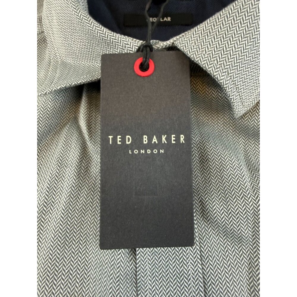 NWT Ted Baker Crotone Long Sleeve Herringbone Shirt Size 3 (M) Regular Fit in LT - Picture 10 of 15